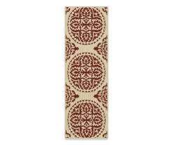 Red & White Medallion Accent Rug, (20" X 60")