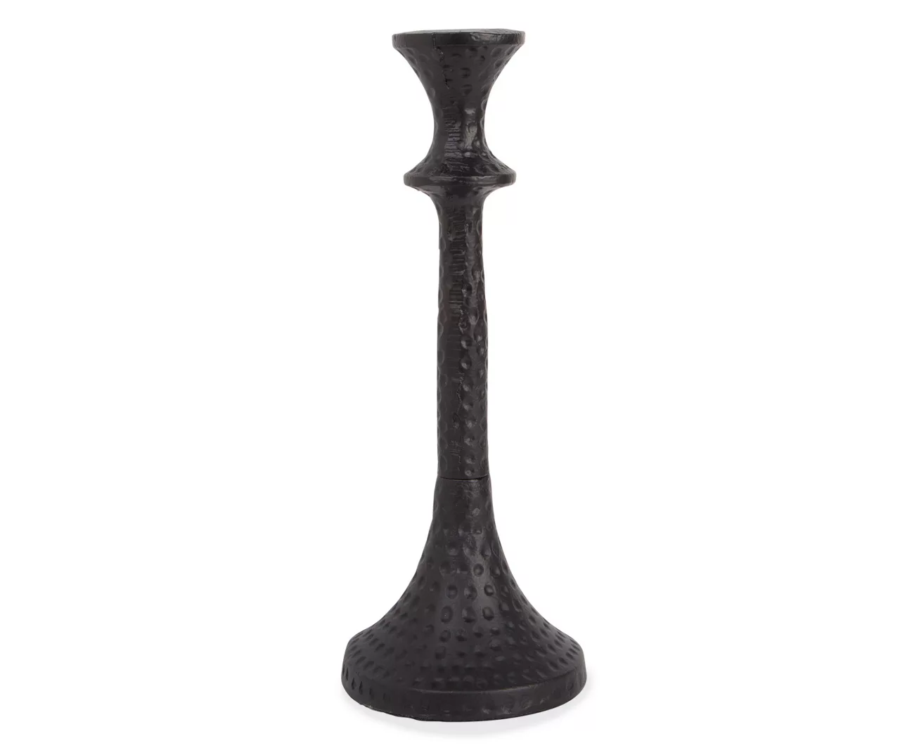 Black Hammered Metal Taper Candle Holder, (12") 1 Black Hammered Metal Taper Candle Holder, (12")