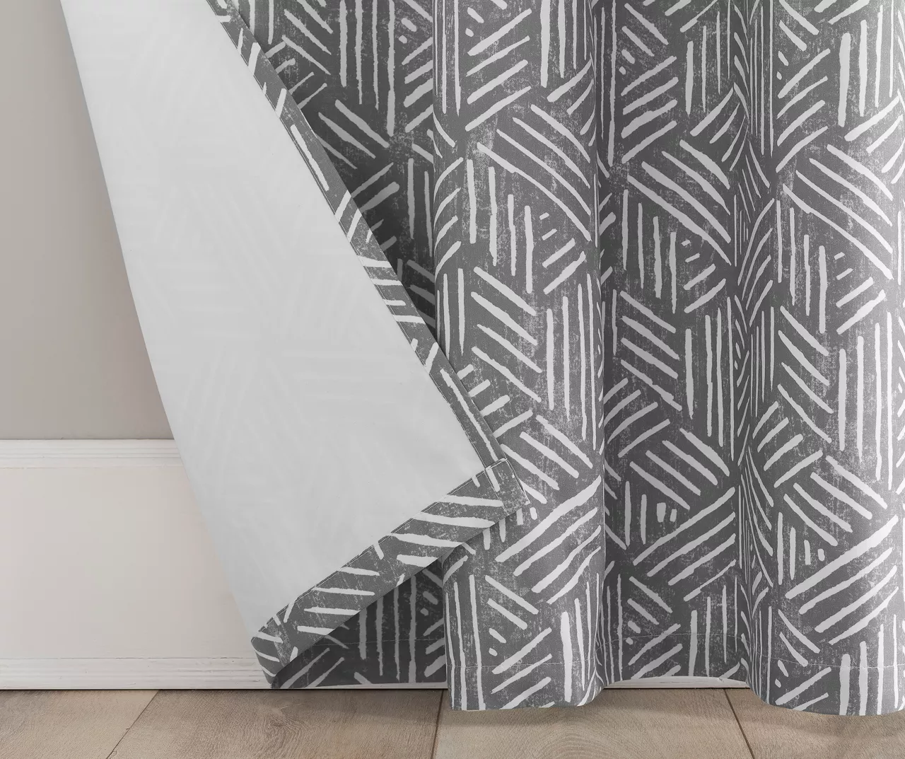 Gray Geometric Quill Blackout Rod Pocket Curtain Panel, (84") 3 Gray Geometric Quill Blackout Rod Pocket Curtain Panel, (84") - Image 3