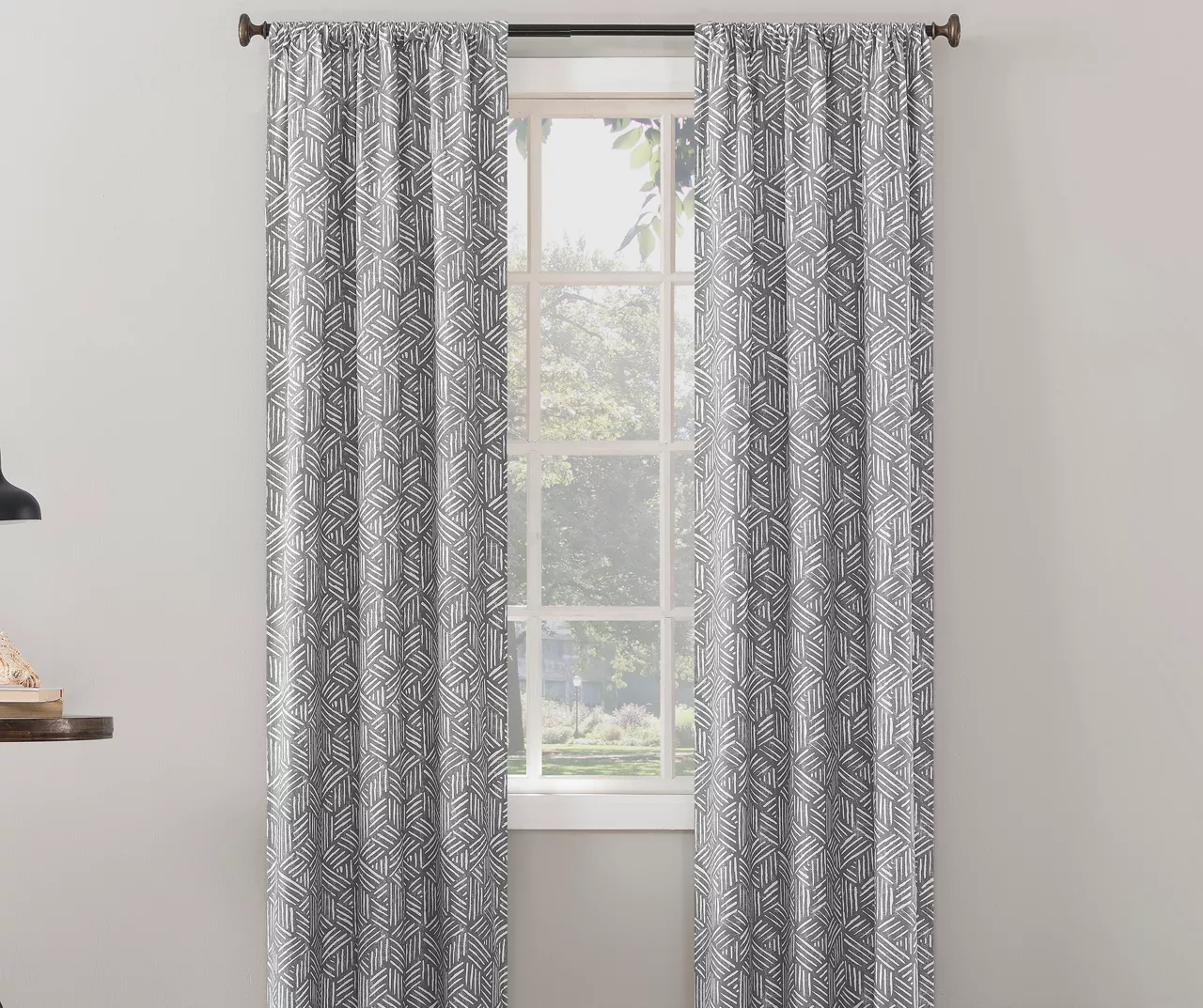 Gray Geometric Quill Blackout Rod Pocket Curtain Panel, (84") 1 Gray Geometric Quill Blackout Rod Pocket Curtain Panel, (84")