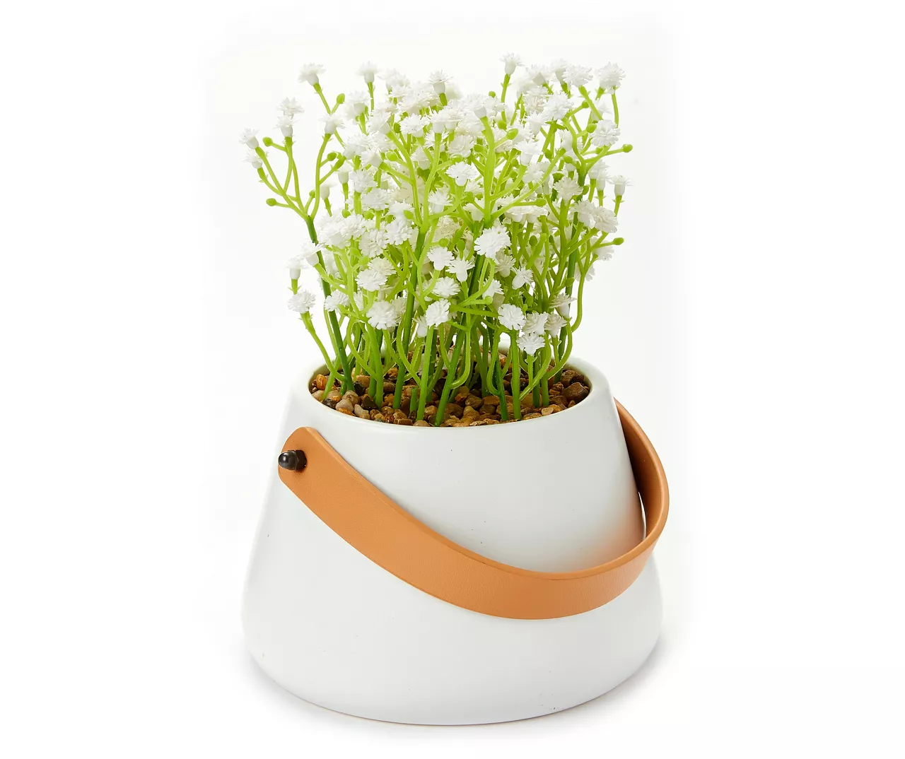 White Artificial Floral Arrangement In Ceramic Pot With Handle 1 White Artificial Floral Arrangement In Ceramic Pot With Handle