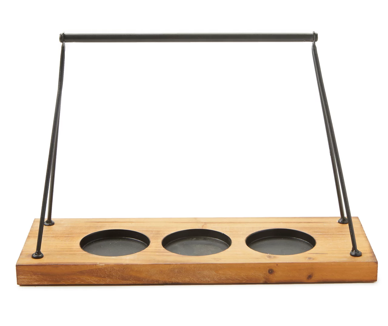 Brown Wood Candle Holder With Black Metal Handle 1 Brown Wood Candle Holder With Black Metal Handle