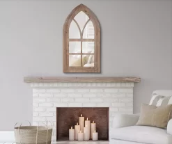 Natural Brown Arching Windowpane Wall Mirror, (40.16") -Home Decor Store 810546463 8