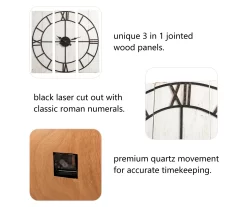 Black & White Distressed Roman Numeral 3-Piece Farmhouse Wall Clock Set, (31.5") -Home Decor Store 810546473 3