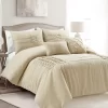 Aurora Beige Pleated Pintuck King 5-Piece Comforter Set