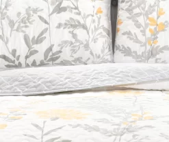 Aprile White & Yellow Floral Full/Queen 3-Piece Quilt Set -Home Decor Store 810552959 2