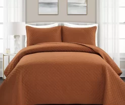 Ava Rust Diamond-Quilted Full/Queen 3-Piece Quilt Set