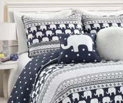 Navy & White Elephant Geometric Stripe Twin 4-Piece Quilt Set -Home Decor Store 810552964 21