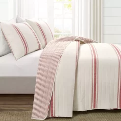 Beige & Red Stripe Full/Queen 3-Piece Quilt Set -Home Decor Store 810553004 11