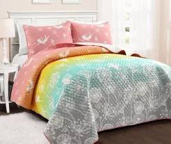 Pastel Rainbow Dandelion Fairy Ombre Twin 2-Piece Quilt Set