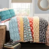 Zuri White, Orange & Blue Pattern Block Full/Queen 3-Piece Quilt Set