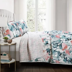 Zuri White, Orange & Blue Pattern Block Full/Queen 3-Piece Quilt Set -Home Decor Store 810553050 11