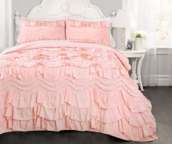 Kemmy Peachy Pink Ruffle King 3-Piece Quilt Set
