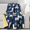 Navy & Pastel Llama Cactus Quilted Throw, (50" X 60")