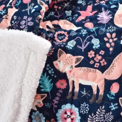 Pixie Navy & Pink Floral Fox Quilted Sherpa Throw, (50" X 60") -Home Decor Store 810553497 21