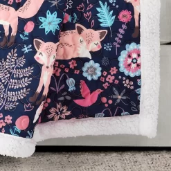 Pixie Navy & Pink Floral Fox Quilted Sherpa Throw, (50" X 60") -Home Decor Store 810553497 31