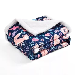 Pixie Navy & Pink Floral Fox Quilted Sherpa Throw, (50" X 60") -Home Decor Store 810553497 4