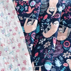 Hygge Navy, Turquoise & Red Floral Sloth Quilted Throw, (50" X 60") -Home Decor Store 810553532 2