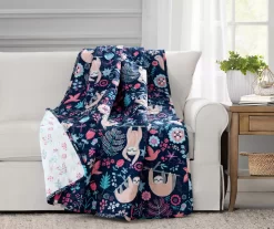 Hygge Navy, Turquoise & Red Floral Sloth Quilted Throw, (50" X 60")