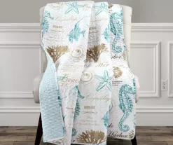 White & Blue Harbor Life Quilted Throw, (50" X 60")