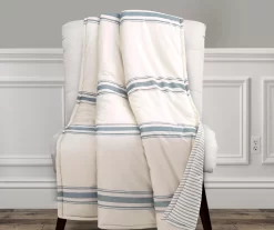 Farmhouse Beige & Blue Stripe Throw, (50" X 60")