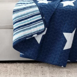 Navy & White Stars Quilted Throw, (50" X 60") -Home Decor Store 810553570 11