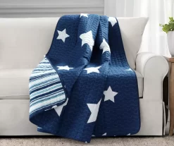 Navy & White Stars Quilted Throw, (50" X 60")
