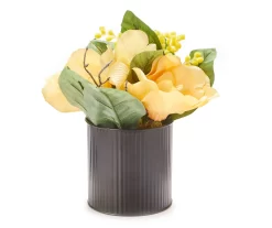 Orange Artificial Magnolia In Galvanized Pot