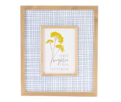 "Shine Brighter" Blue & White Floral Grid-Accent Framed Wall Plaque