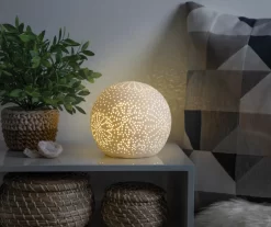 Warm White Perforated Flower Globe Table Lamp, (6")