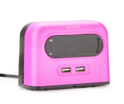 Sharp Metallic Pink Digital Alarm Clock With USB Ports -Home Decor Store 810567267 2