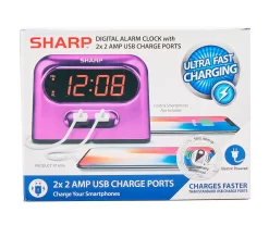 Sharp Metallic Pink Digital Alarm Clock With USB Ports