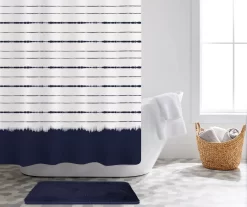 Belmont White & Navy Stripe & Faux Fur 14-Piece Bath Set