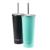 Teal & Black Double Wall Stainless Steel Straw Tumbler, 2-Pack