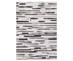 Mulls Gray & Charcoal Faux Hide Patchwork Area Rug, (2' X 8')