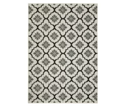 Torgnea Beige & Black Floral Quatrefoil Outdoor Area Rug, (6.7' X 9.2')