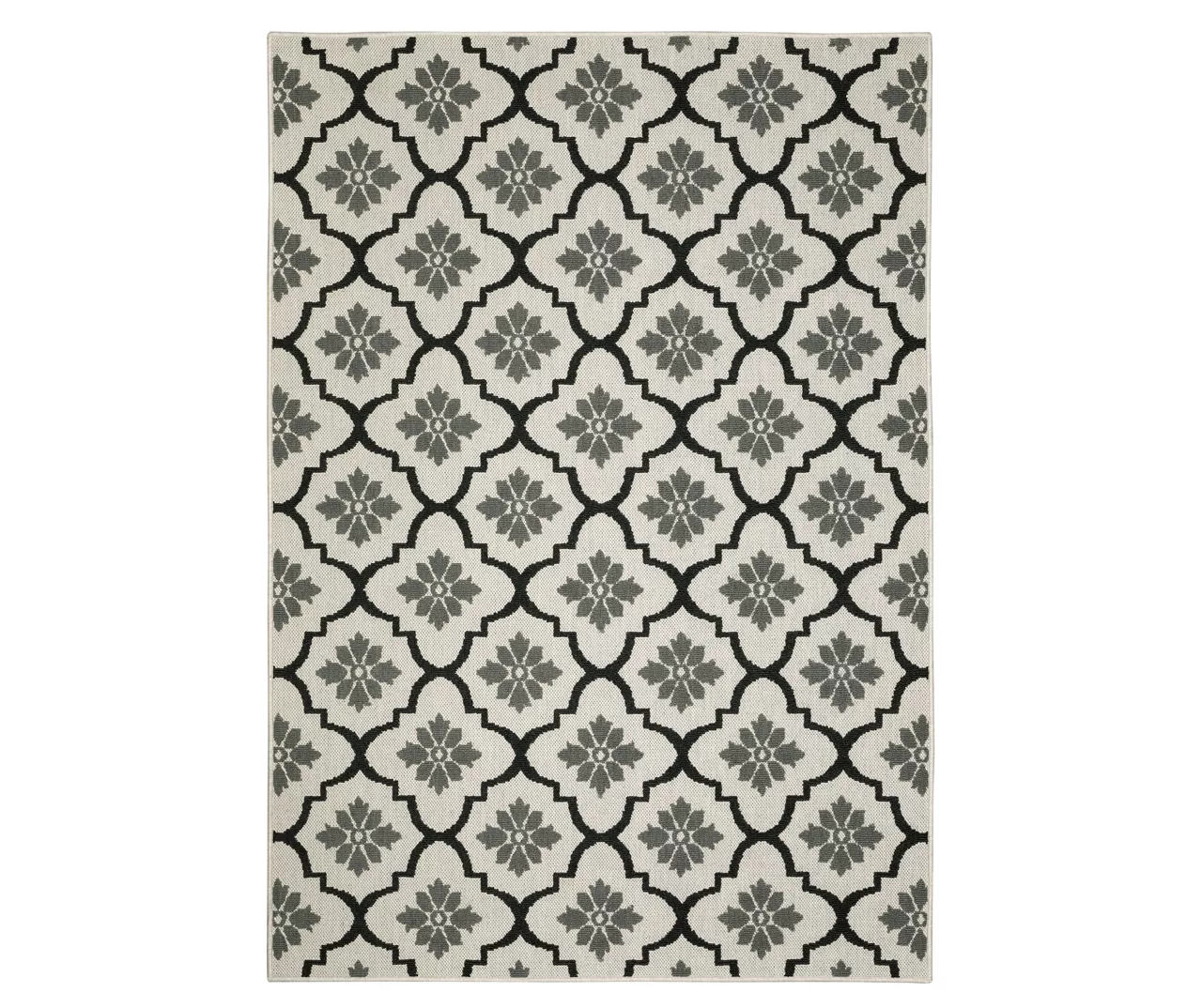 Torgnea Beige & Black Floral Quatrefoil Outdoor Area Rug, (6.7' X 9.2') 1 Torgnea Beige & Black Floral Quatrefoil Outdoor Area Rug, (6.7' X 9.2')