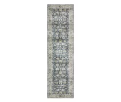 Chaim Charcoal & Beige Floral Area Rug, (2' X 8')