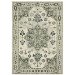 Pamona Ivory & Blue Geometric Medallion Area Rug