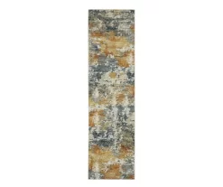 Malay Blue & Gold Abstract Area Rug, (2' X 8')