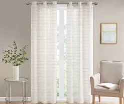 Jamie White & Indigo Stripe Semisheer Grommet Curtain Panel Pair, (84")