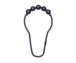 Black Beaded Roller Shower Curtain Double Hooks, 12-Pack