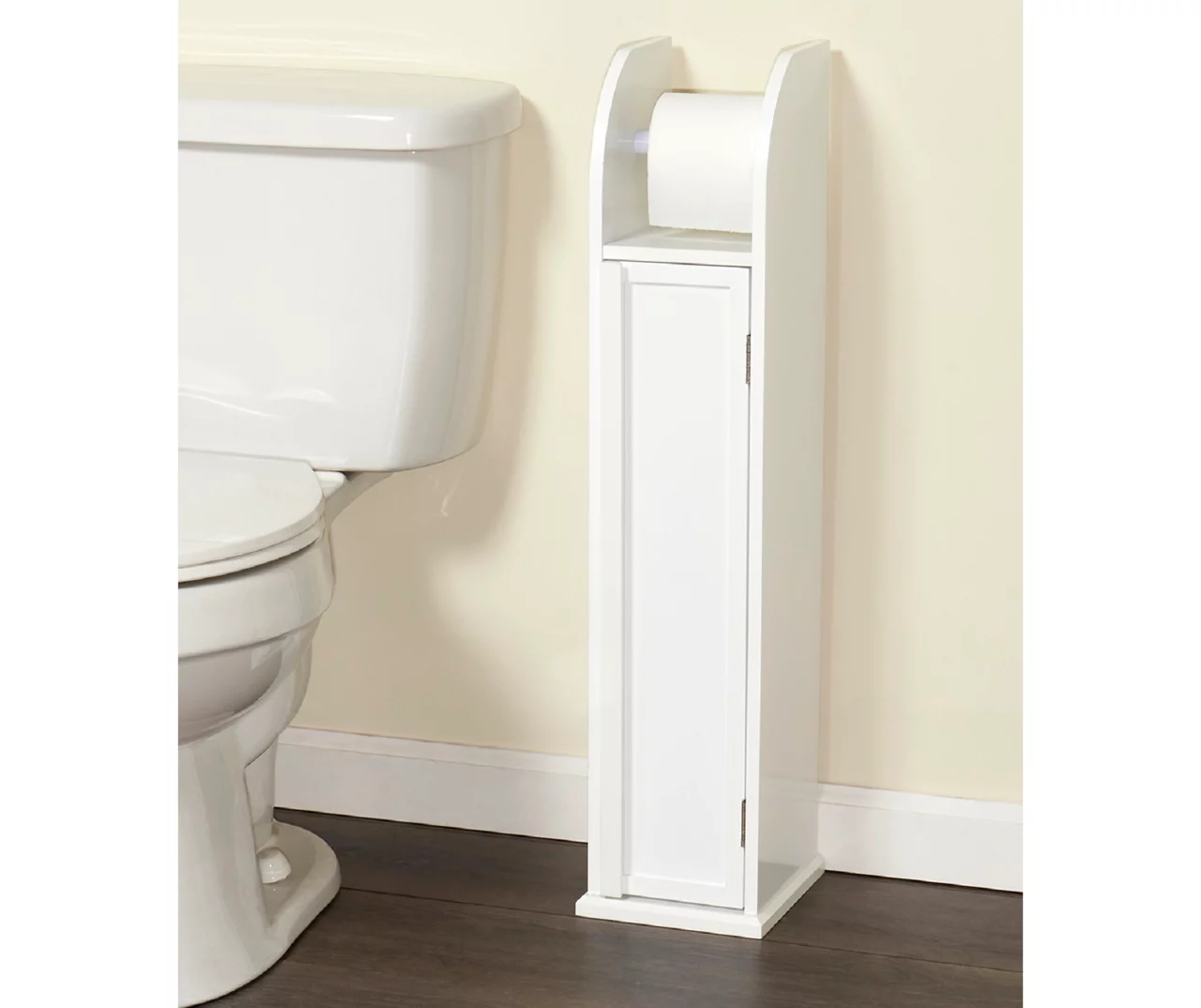 White 2-Tier Cabinet With Toilet Paper Holder 1 White 2-Tier Cabinet With Toilet Paper Holder