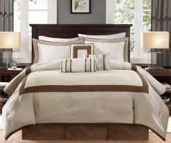 Beverly Taupe & Brown Color Block California King 7-Piece Comforter Set