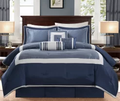 Beverly Navy & White Color Block King 7-Piece Comforter Set