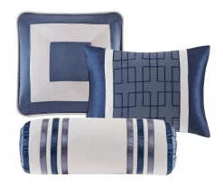 Beverly Navy & White Color Block King 7-Piece Comforter Set -Home Decor Store 810590775 810590774 810590773 3