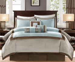 Beverly Light Blue & Brown Color Block California King 7-Piece Comforter Set