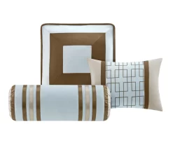 Beverly Light Blue & Brown Color Block Queen 7-Piece Comforter Set -Home Decor Store 810590778 810590777 810590776 3