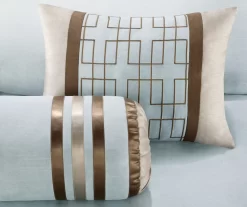 Beverly Light Blue & Brown Color Block Queen 7-Piece Comforter Set -Home Decor Store 810590778 810590777 810590776 7