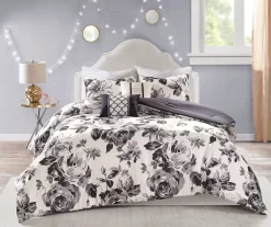Hannah White & Black Floral Comforter Set